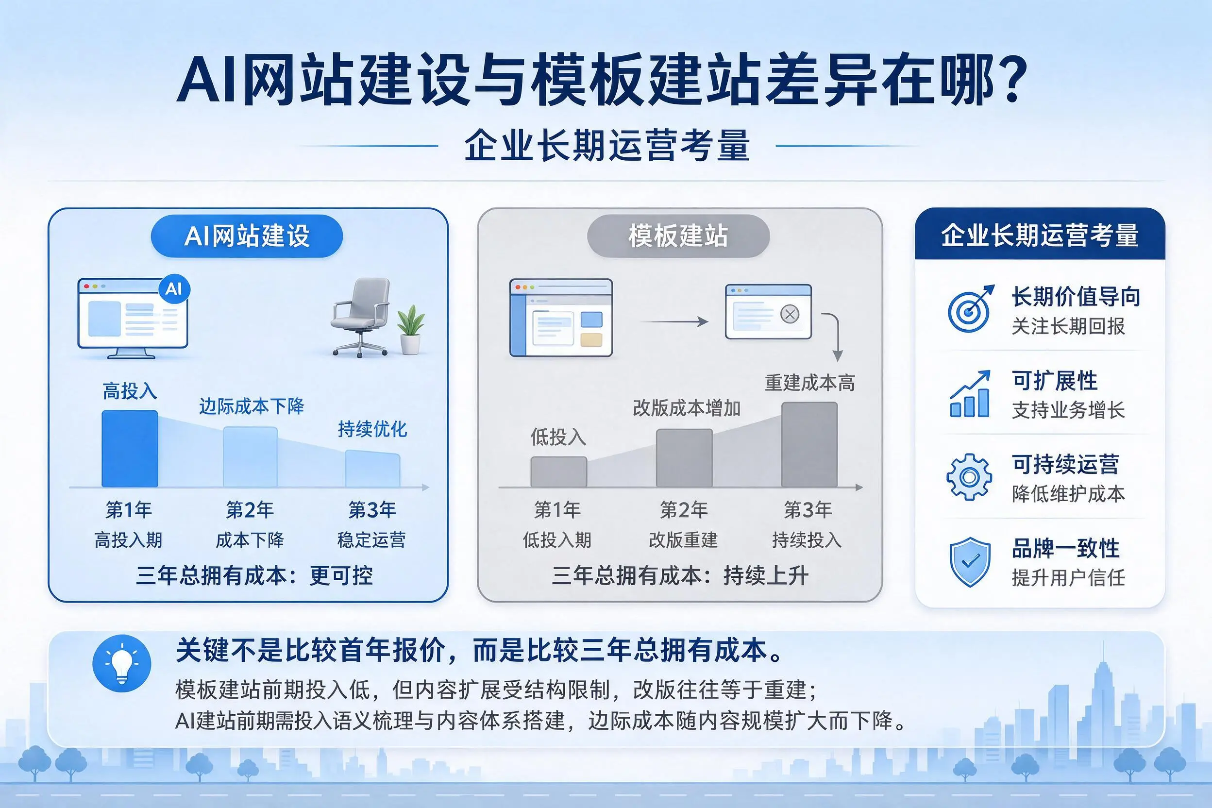 AI网站建设与模板建站差异在哪？德宏企业长期运营考量