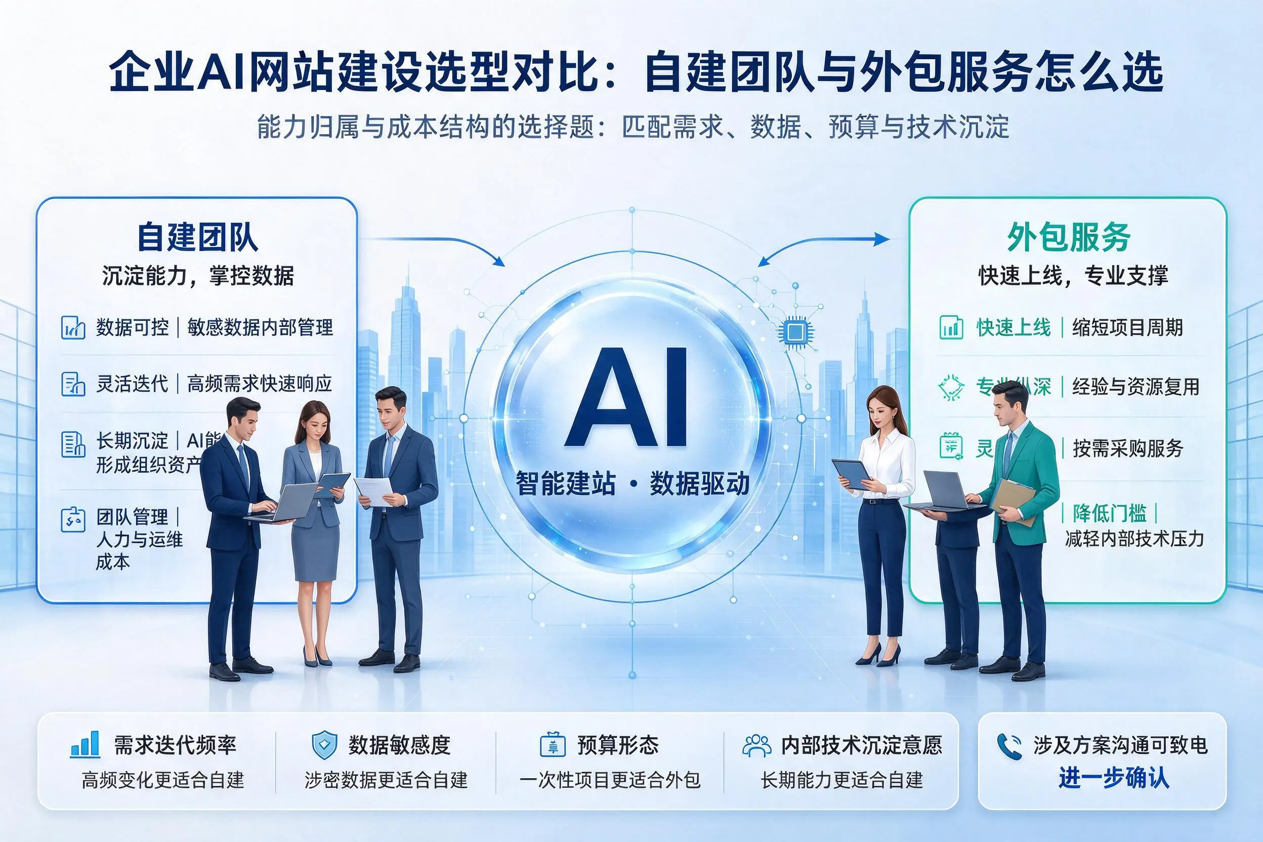 德宏企业AI网站建设选型对比：自建团队与外包服务怎么选